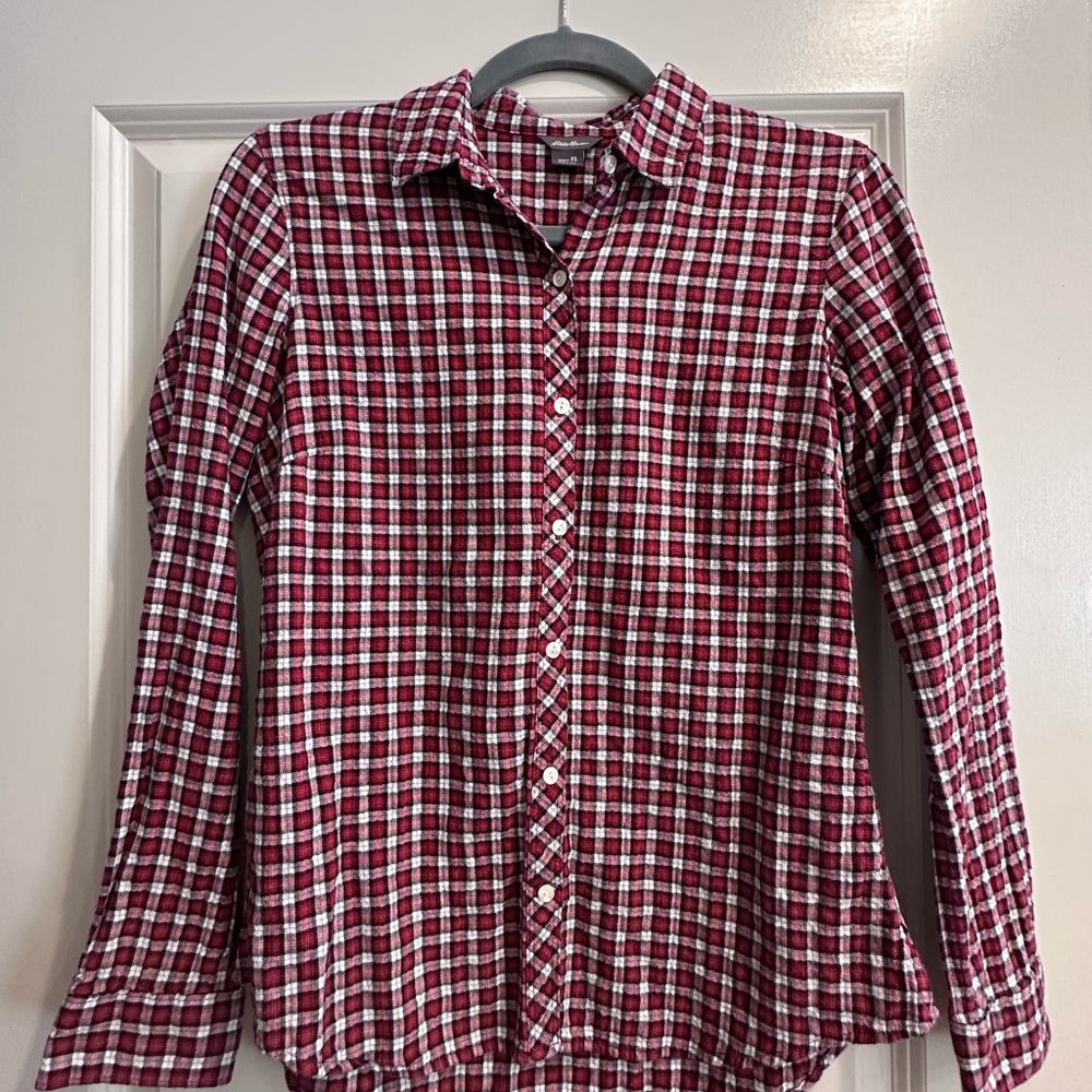Eddie Bauer Red and White Plaid Button Down Shirt